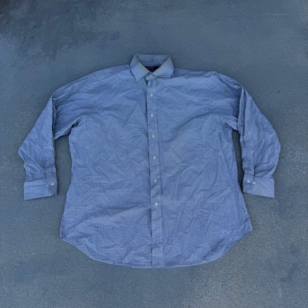 Polo Ralph Lauren Regent Classic Fit Blue Micro Check Dress Shirt Mens 17‎ 32/33